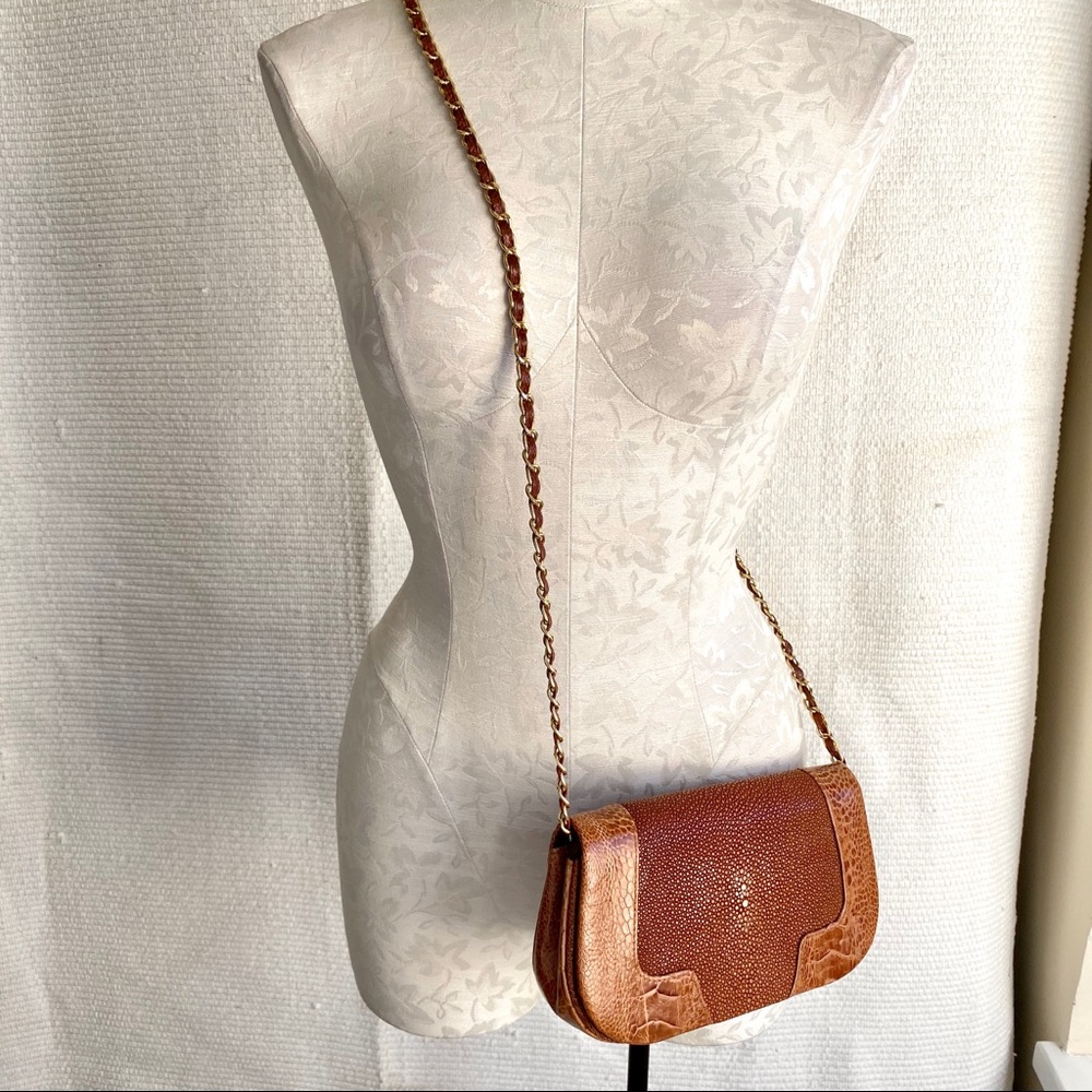 Dannijo Stingray & Alligator Crossbody Box Bag Tan - Picture 2 of 8